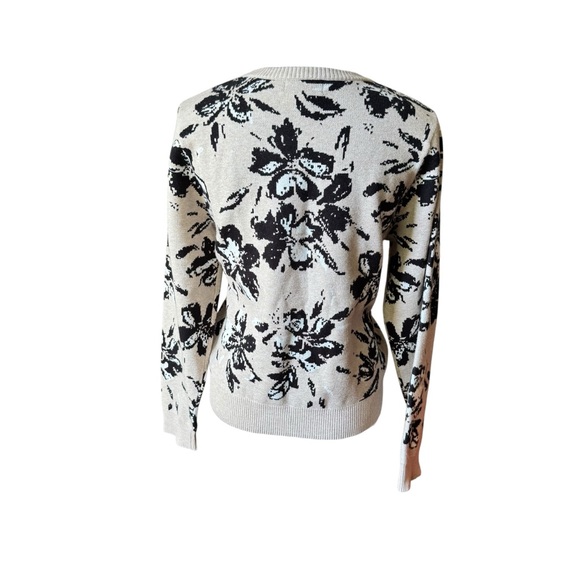 CYNTHIA ROWLEY Floral Pullover Sweater Crew Neck Black Cream Womens XL - Picture 3 of 7